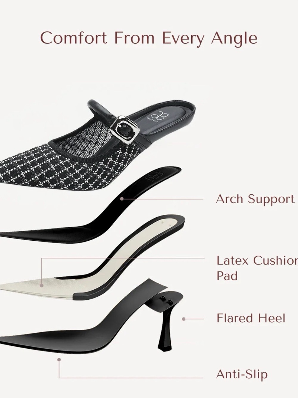 Cozy Island Black Tweed Pointed Mary Jane Heels - Picture 6 of 6
